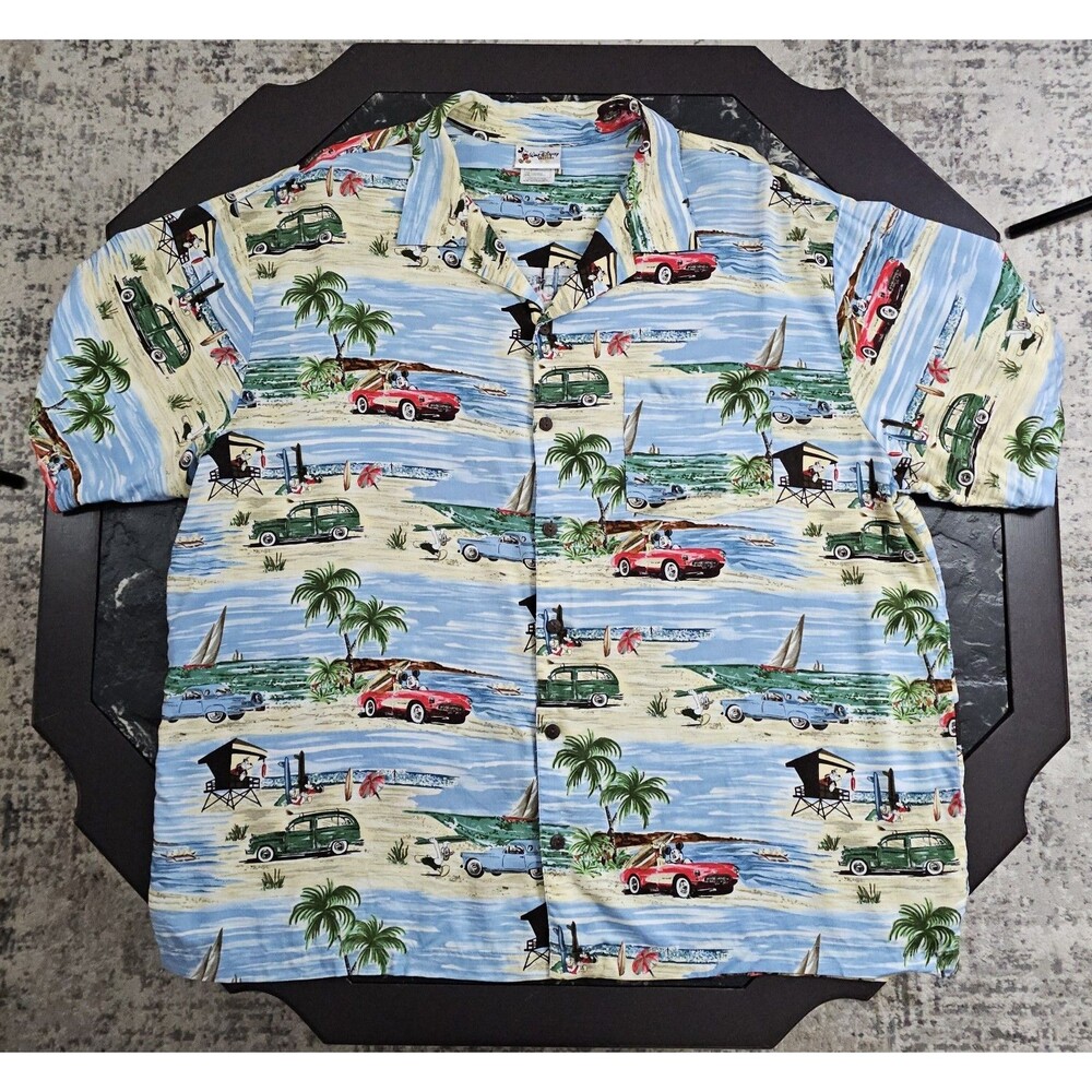 Vintage Disney Hawaiian Camp Shirt Mickey Mouse Beach Print Button Up Mens XXL